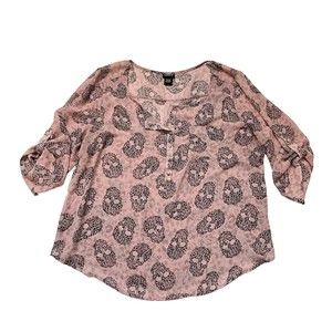 Torrid Women’s Sz 1X Plus Pink Gray Leopard Skull Print Sheer Top 3/4 Sleeve